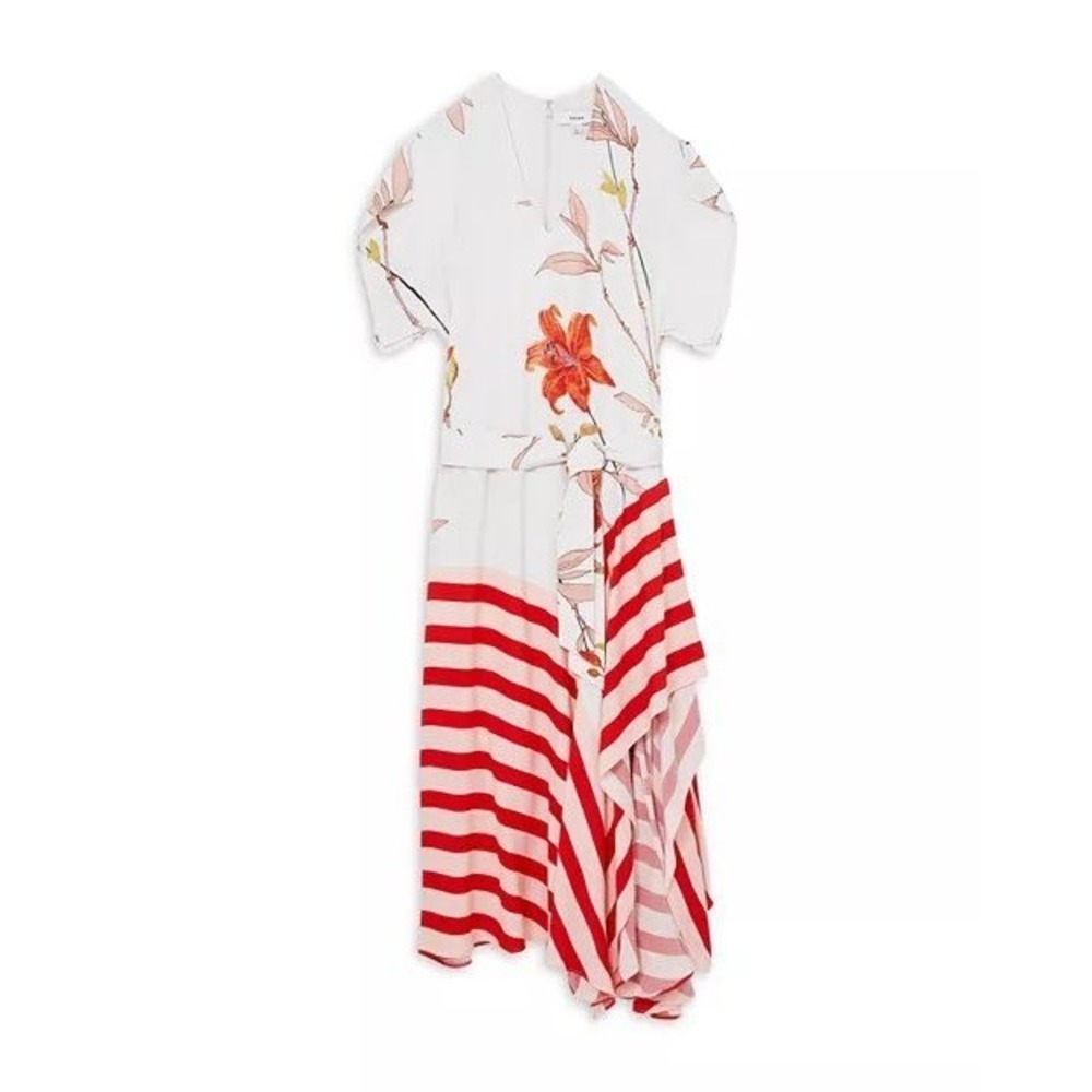 Reiss Alicia Tie Waist Maxi Dress Ivory Red 8 UK 16 US 12 - Picture 5 of 9